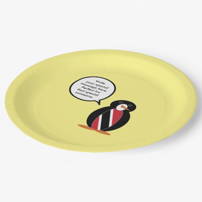 Trinidad Tobago Talking Ms. Penguin Personalized Paper Plates (Angled)