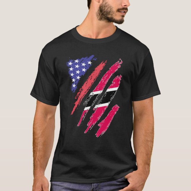 Trinidadian American Patriot Grown Heart Flag Stri T-Shirt (Front)