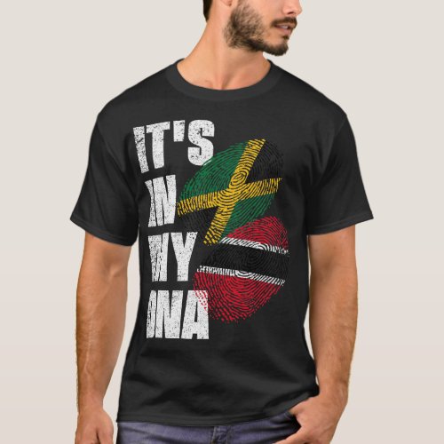 Trinidadian Plus Jamaican Mix DNA Flag Heritage T_Shirt