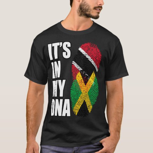 Trinidadian Plus Jamaican Mix DNA Flag Heritage  T_Shirt