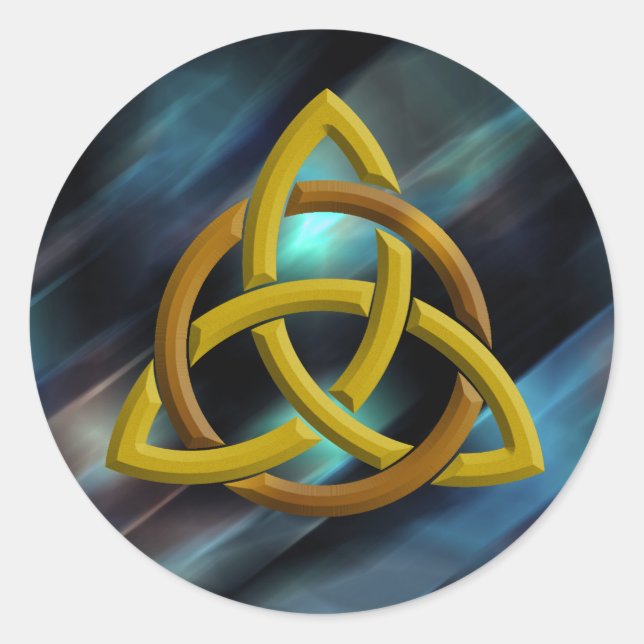 Trinity Knot Celtic Blue Metal Glitter Classic Round Sticker (Front)