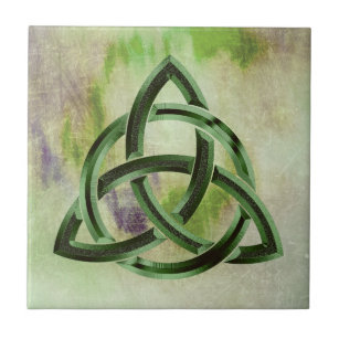 Trinity Knot Celtic Green Grunge Vintage Ceramic Tile