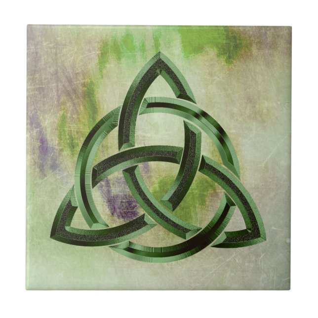Trinity Knot Celtic Green Grunge Vintage Ceramic Tile (Front)