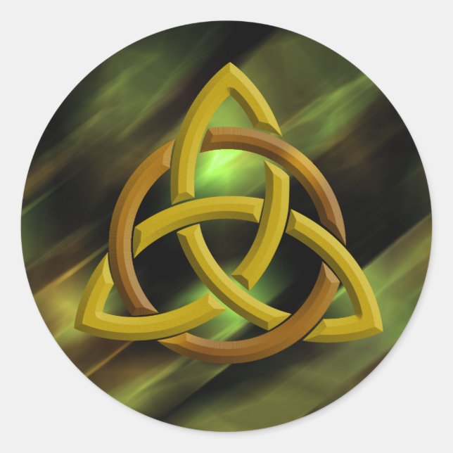 Trinity Knot Celtic Green Metal Glitter Classic Round Sticker (Front)
