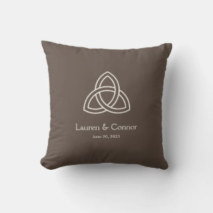 Trinity Knot Celtic Irish Wedding Brown Throw Pillow