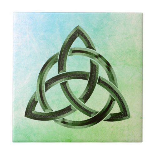 Trinity Knot Celtic Watercolor Green Metal Circled Tile