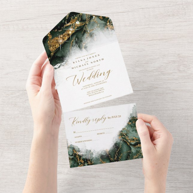Trinity Mack Marble Glitter Wedding ID644  All In One Invitation (Tearaway)