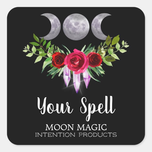 Trinity Moon Intention Candle Spell Jar Square Sticker (Front)