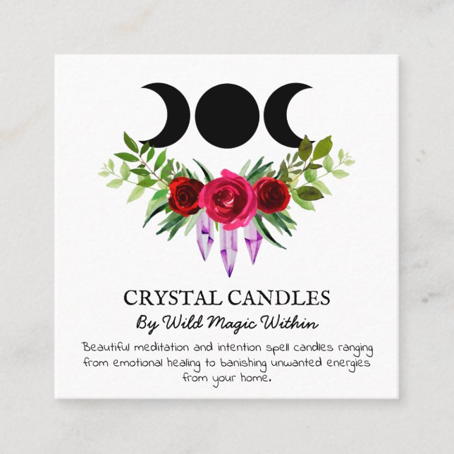 Trinity Moon Intention Crystal Candle Spell Square Business Card (Front)