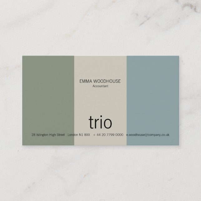 Trio Cadet Blue, Sea Green & Grey Business Card (Front)