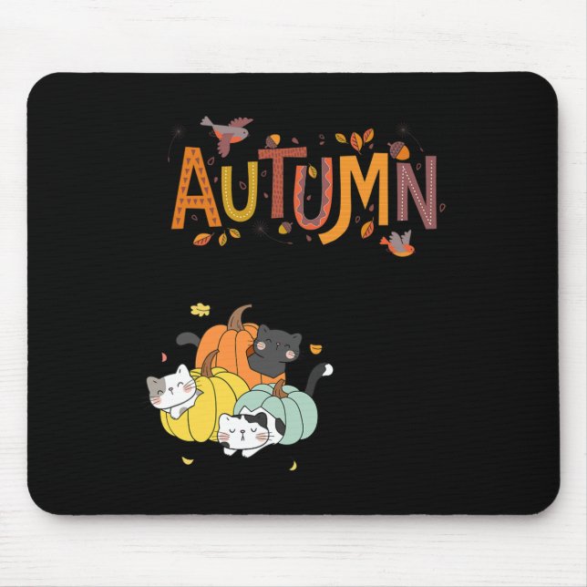 Trio Cute Pumpkin Cats Hello Fall Autumn Funny  Mouse Pad (Front)