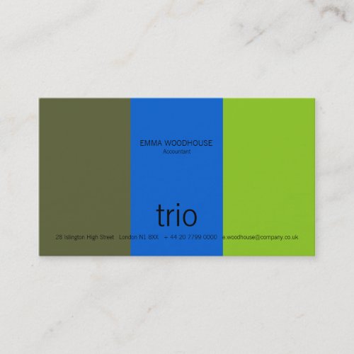 Trio Dark Olive, Bright Blue &amp; Green Business Card Templates