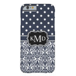 Trio Monogrammed Navy Damask Barely There Iphone 6 Case at Zazzle