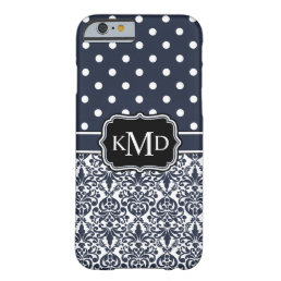 Trio Monogrammed Navy Damask Barely There iPhone 6 Case