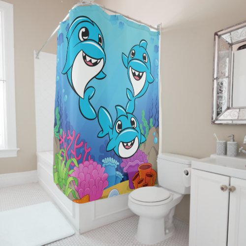 Trio of Baby Sharks Shower Curtain