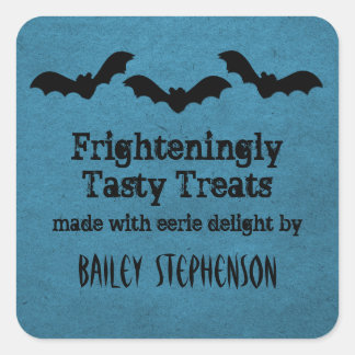 Trio of Bats Halloween Baking Stickers, Dark Blue Square Sticker