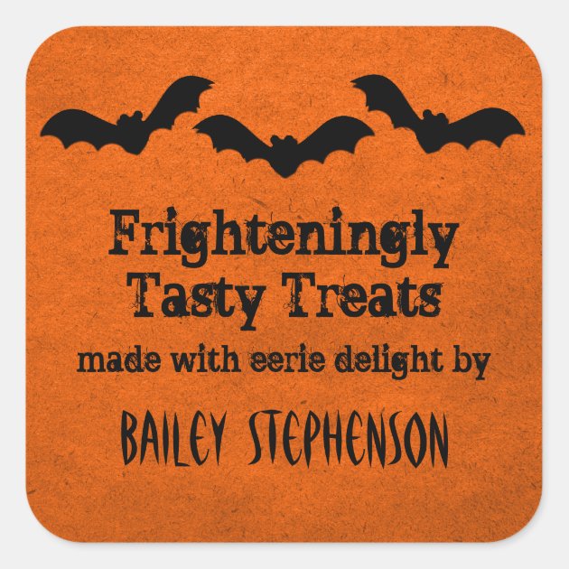 Trio Of Bats Halloween Baking Stickers, Orange Square Sticker