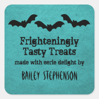 Trio of Bats Halloween Baking Stickers, Teal Square Sticker