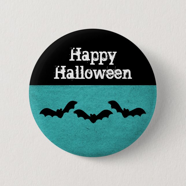 Trio of Bats Halloween Button, Teal Pinback Button (Front)