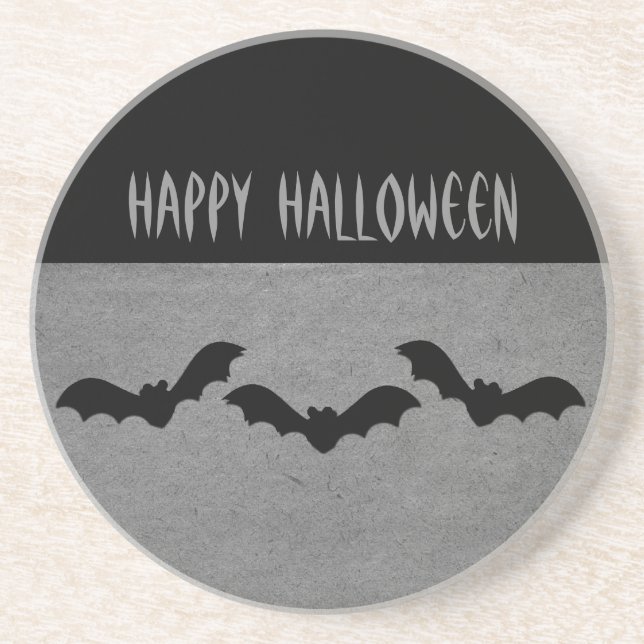 Trio of Bats Halloween Coaster, Gray Drink Coaster (Front)