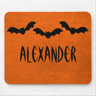 Trio of Bats Halloween Mousepad, Orange Mouse Pad