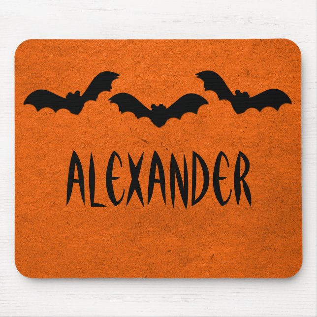 Trio of Bats Halloween Mousepad, Orange Mouse Pad (Front)
