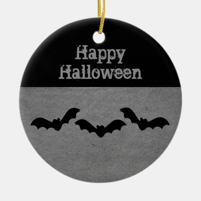 Trio of Bats Halloween Ornament, Gray Ceramic Ornament (Front)