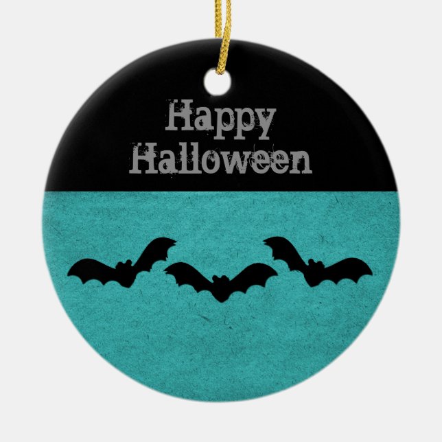 Trio of Bats Halloween Ornament, Teal Ceramic Ornament (Front)