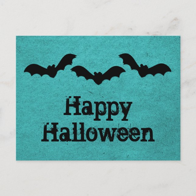Trio of Bats Halloween Postcard, Teal Postcard (Front)