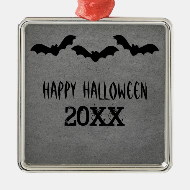 Trio of Bats Halloween Premium Ornament, Gray Metal Ornament (Front)