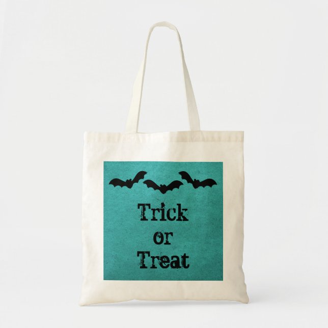 Trio of Bats Halloween Treat Bag, Teal Tote Bag (Front)