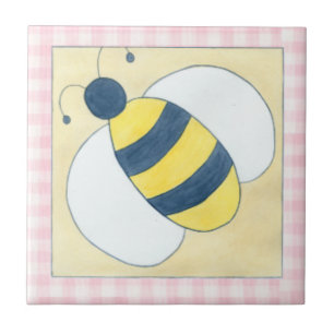 Trio of Bees with Flowers Ceramic Tile