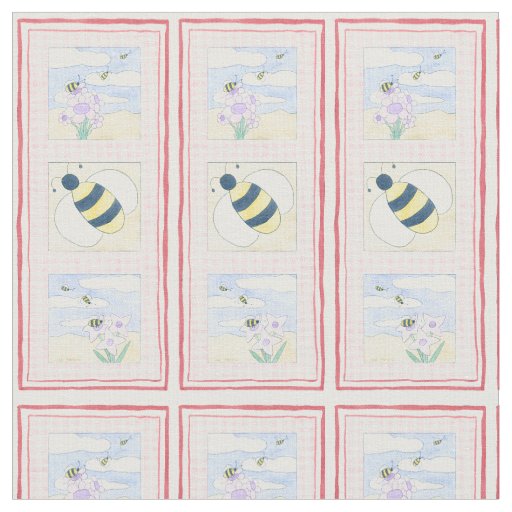 Trio of Bees with Flowers Fabric