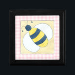 Trio of Bees with Flowers Gift Box<br><div class="desc">A trio of bees work to pollinate beautiful flowers in this awesome work by Megan Meagher. This paneled print has a tablecloth style pink checkered border. Get yours today!</div>