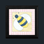 Trio of Bees with Flowers Gift Box<br><div class="desc">A trio of bees work to pollinate beautiful flowers in this awesome work by Megan Meagher. This paneled print has a tablecloth style pink checkered border. Get yours today!</div>
