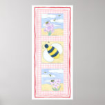 Trio of Bees with Flowers Poster