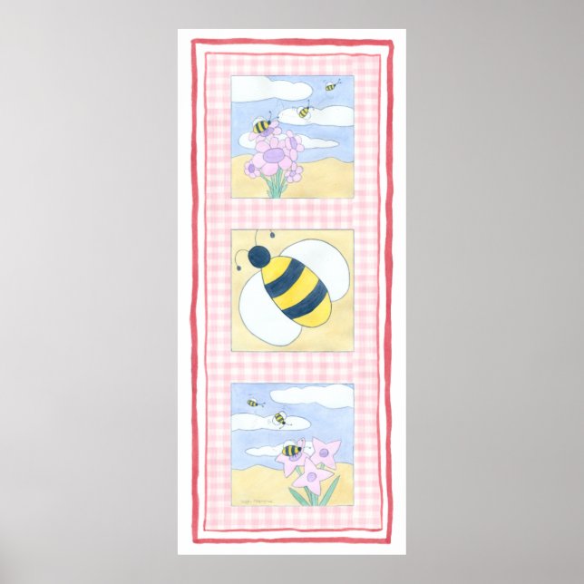 Trio of Bees with Flowers Poster (Front)