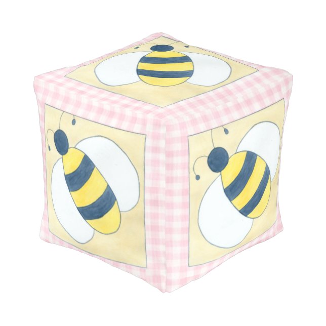 Trio of Bees with Flowers Pouf (Angled Front)