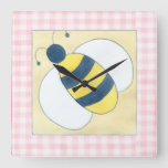Trio of Bees with Flowers Square Wall Clock