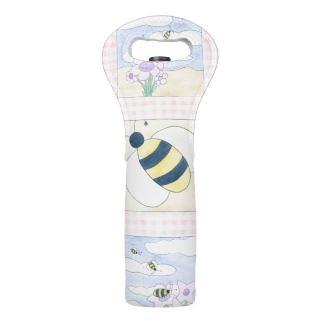 Trio of Bees with Flowers Wine Bag (Back)