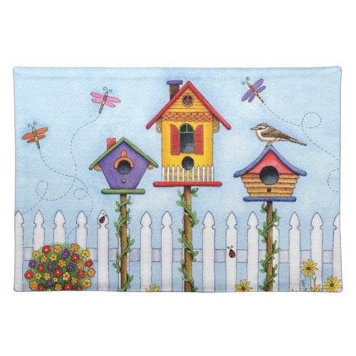 Trio of Birdhouses Cloth Placemat