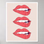 Trio of Biting Red Lips Poster<br><div class="desc">Trio of Biting Red Lips</div>