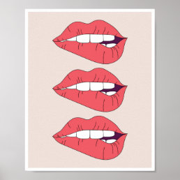 Trio of Biting Red Lips Poster