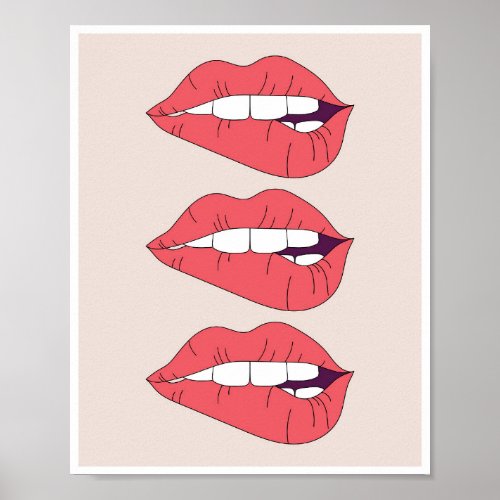 Trio of Biting Red Lips Poster