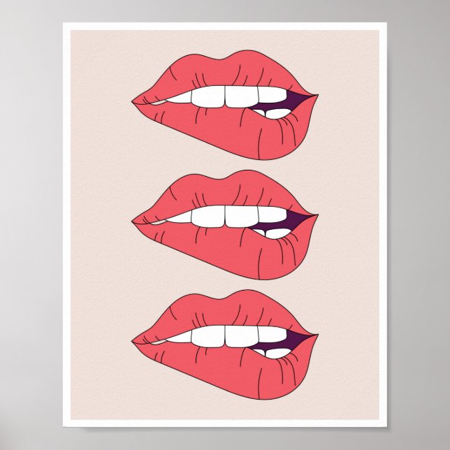 Trio of Biting Red Lips Poster (Front)