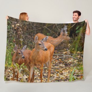Trio of Black-Tailed Deer in the Forest Fleece Blanket