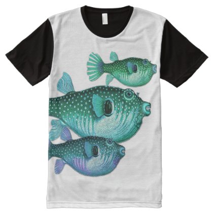 Trio of Blue Green Puffer Fish All-Over-Print Shirt