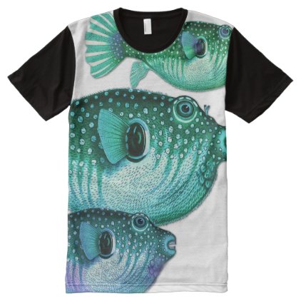 Trio of Blue Green Puffer Fish All-Over-Print Shirt