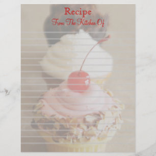 Trio Of Cherry Cupcakes Lined Recipe Letterhead
