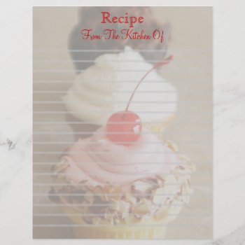 Trio Of Cherry Cupcakes Lined Recipe Letterhead by TheHolidayEdge at Zazzle